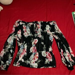 Black floral off the shoulder blouse